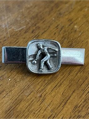 Vintage Anson Tie Bar Clip Silver Tone Bowling Player